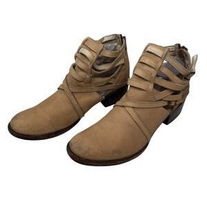 Freebird Stair Gladiator Ankle Boots Women's Size 10 Tan Leather Block Heel
